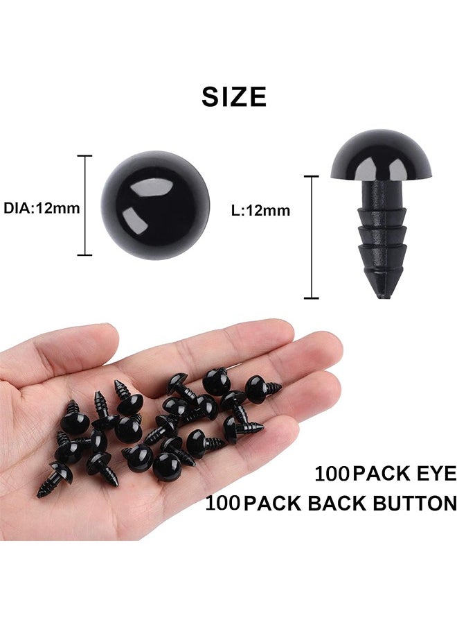 HY Doll Eyes with Washers, 100 Pcs Plastic Safety Crochet Eyes and 100 Pcs Washers, for Crochet Crafts Washer Assorted Sizes for Doll, Plush Animal and Teddy Bear Puppet Craft Making (0.48 Inch/12 mm)  - Image 2