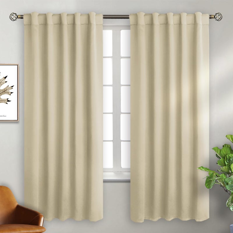 BGment Rod Pocket and Back Tab Blackout Curtains for Bedroom - Thermal Insulated Room Darkening Curtains for Living Room  2 Window Curtain Panels (42 x 72 Inch  Beige) - Image 1