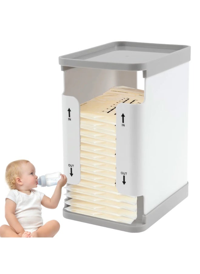 يونيكبيبي حافظة تخزين حليب الأم بسعة 1700 مل، صندوق فريزر قابل لإعادة الاستخدام مع صينية تجميد سريعة، منظم أكياس حليب الأم بنظام التدوير أولاً بأول، آمن للفريزر والثلاجة، لتخزين حليب الرضاعة الطبيعية - Image 1