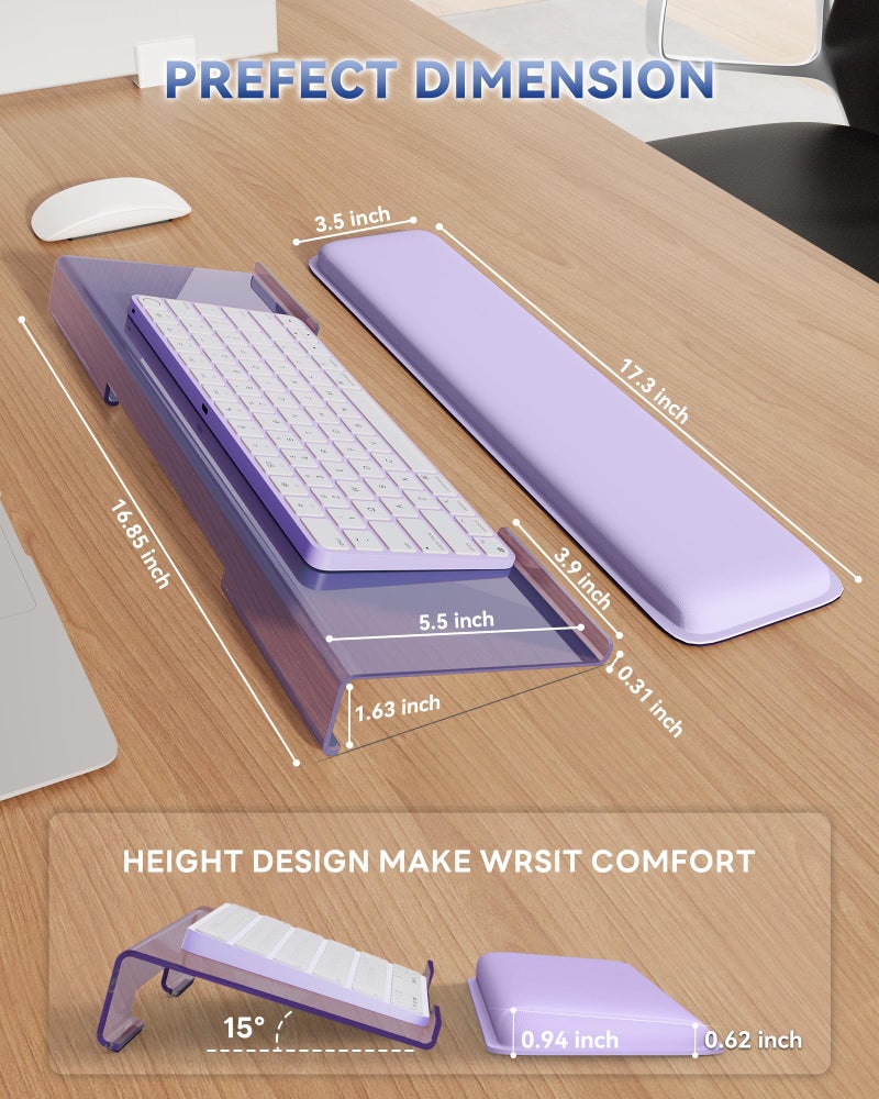 Laborio Computer Keyboard Stand for Desktop, Keyboard Wrist Rest Holder Stand for Easy Typing with Wrist Pad for Office Desk, Home, School(Purple) - Image 3