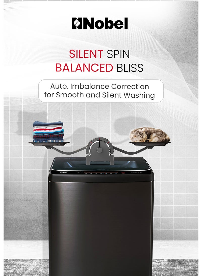 Nobel 20 KG Automatic Top Load Washer - Fully Automatic, Copper Motor, 8 Programs, Stainless Steel Tub, Digital Display, and More for Superior Cleaning Performance - 20 kg NWM2200 Black - Image 5