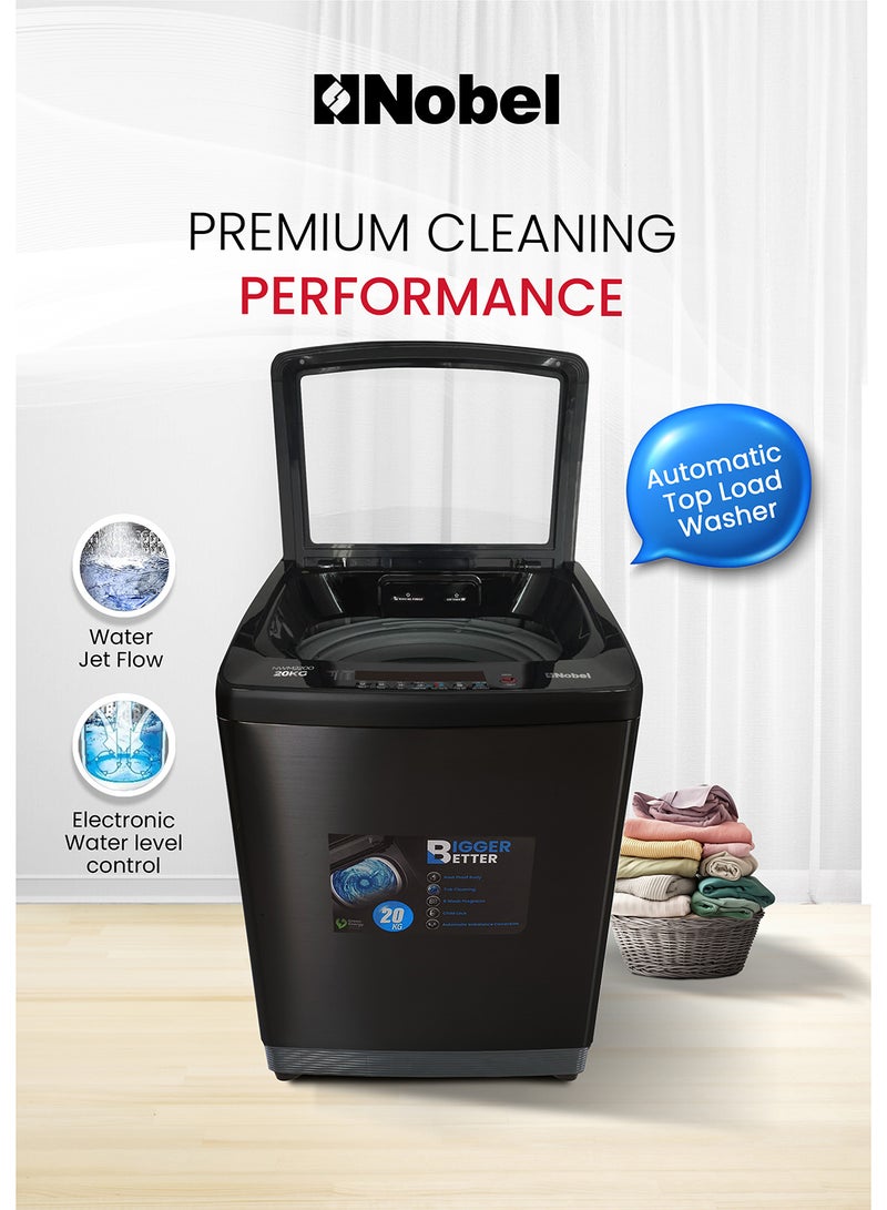 Nobel 20 KG Automatic Top Load Washer - Fully Automatic, Copper Motor, 8 Programs, Stainless Steel Tub, Digital Display, and More for Superior Cleaning Performance - 20 kg NWM2200 Black - Image 2