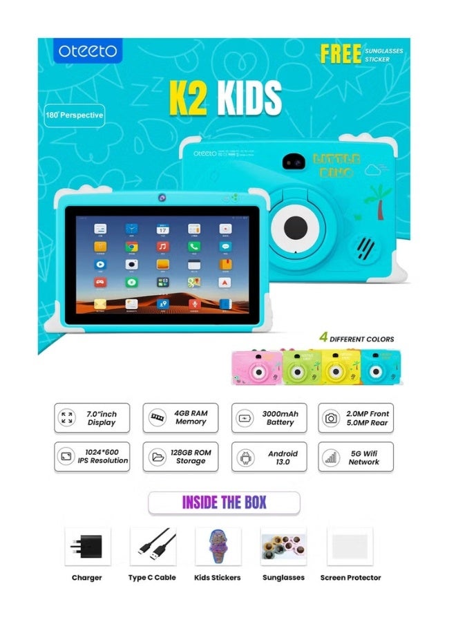 Oteeto Oteeto Tab K2 Kids Tablet – 7" HD Display, Android, Parental Control, Learning Apps, WiFi, Kid-Proof Case – Educational Tablet for Kids (Ages 3–12), Pink - Image 3