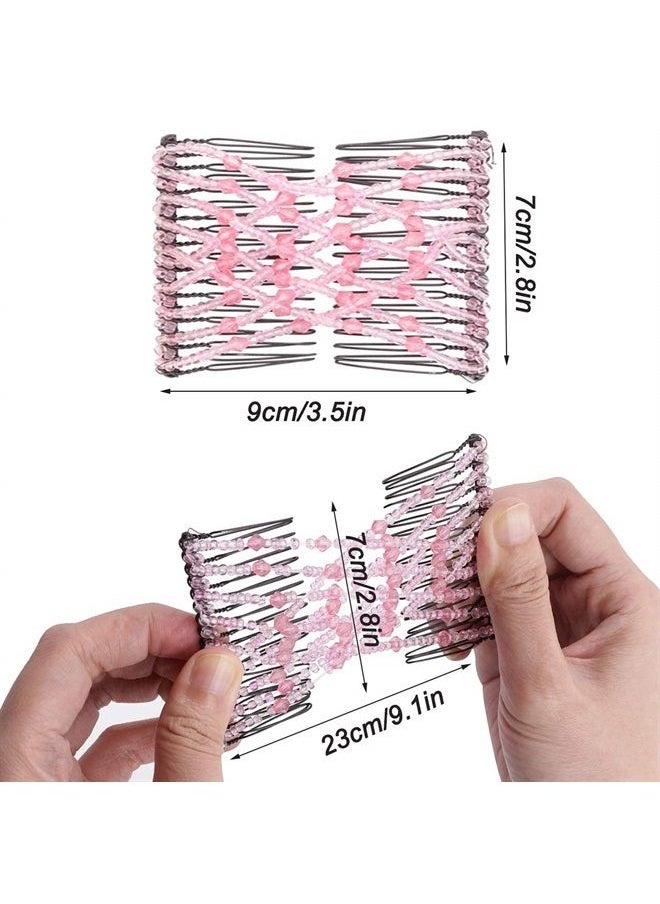 Youthful 6 Pcs Magic Hair Combs, Youthful Vintage Stretch Beaded Hair Combs Elastic Pearls Hair Clips Stretchy Bead Hairpins Double Slides Hair Combs for Women Ladies Girls DIY Hair Styling Accessories (6)  - Image 2