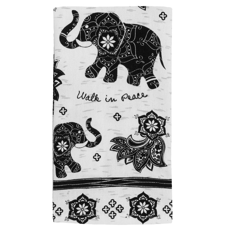 Karma Gifts Black And White Boho Tea Towel Cotton Elephant 18 x 22