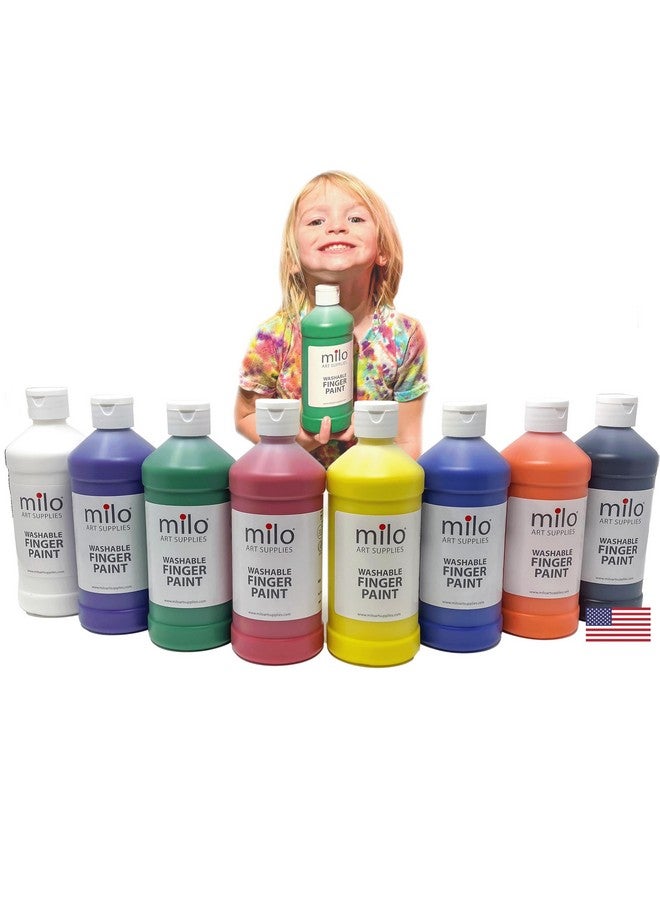 milo Kid's Washable Finger Paint Set of 8 Colors | 16 oz Bottles | Safe and Non-Toxic | Made in the USA | Art & Craft Paints for Kids, Toddlers, Pre School Supplies Painting Set for Children | Easy - Image 1