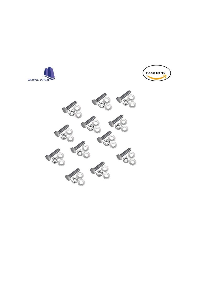 Generic 12 pcs Hex Head Screw Bolts Nuts & Washers Fully Thread GI Plain Finish Bolt Set. (10, 50MM)  - Image 1