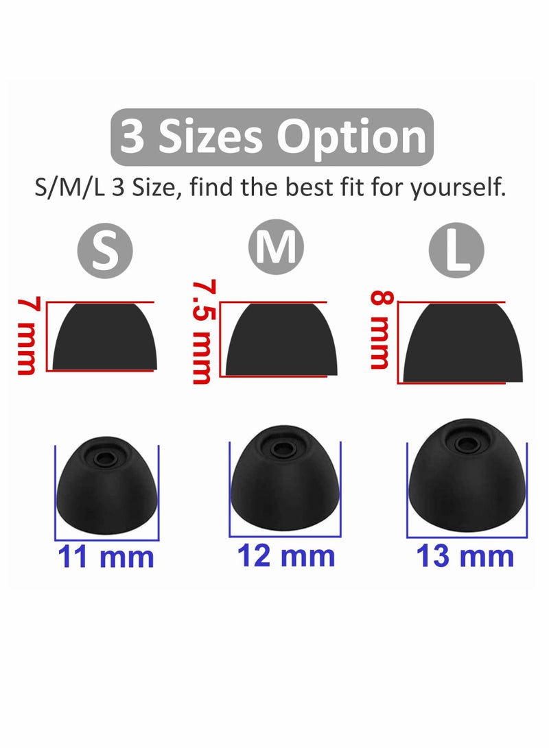 6 Pairs Silicone for Galaxy Buds 2 Ear Tips Earbuds, Soft Rubber Flexible Eartips Buds Wing Tips Fit in Case Compatible with Samsung Galaxy Buds 2 / Galaxy Buds Plus, Anti-Slip, S/M/L 3 Size - Black