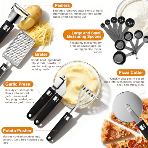 FITONE 46Pcs 18/8 Stainless Steel Kitchen Utensils Set, Stainless Steel Cooking Utensils, Complete Tools with Metal Kitchen Gadgets for Beginner Cooks, Apartment Dwellers, Homemakers, Dishwasher Safe - Image 3