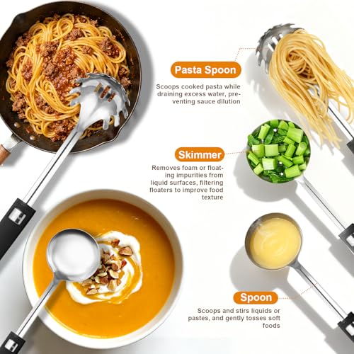 FITONE 46Pcs 18/8 Stainless Steel Kitchen Utensils Set, Stainless Steel Cooking Utensils, Complete Tools with Metal Kitchen Gadgets for Beginner Cooks, Apartment Dwellers, Homemakers, Dishwasher Safe - Image 5