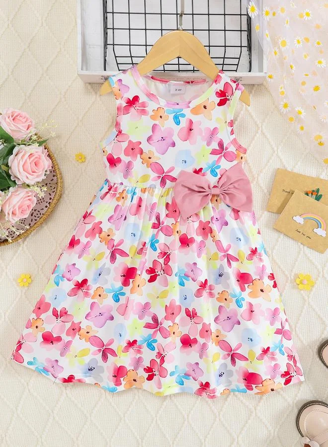 تايك تو فستان ميدي بدون أكمام وطبعة أزهار للأطفال