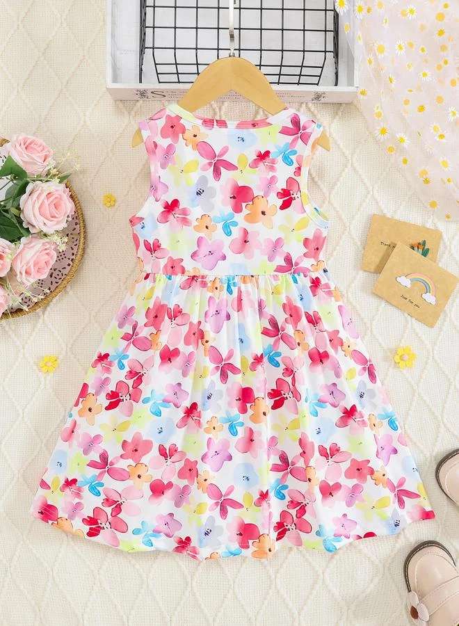 تايك تو فستان ميدي بدون أكمام وطبعة أزهار للأطفال