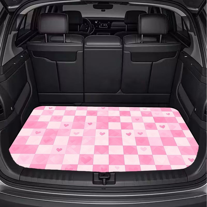 1pc Pink Heart Plaid Style Car Trunk Mat 100cm X 75cm Simple Fashionable Printed Pattern Essential for Travel Universal Fit Various Car Models Interior Car Decoration Enhances Car Atmosphere Keeps Trunk Clean Dry Suitable Daily - Image 3