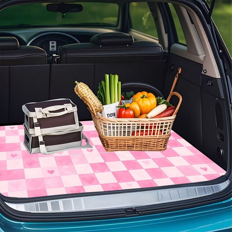 1pc Pink Heart Plaid Style Car Trunk Mat 100cm X 75cm Simple Fashionable Printed Pattern Essential for Travel Universal Fit Various Car Models Interior Car Decoration Enhances Car Atmosphere Keeps Trunk Clean Dry Suitable Daily - Image 2