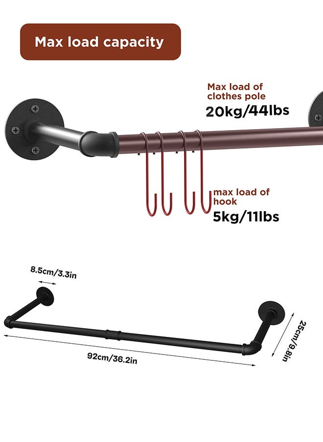 Generic - Wall Mounted Clothes Rack Industrial Clothing Hanger Rod 2 Pack Black Iron Pipe Hanging Clothing Bar Heavy Duty Garment Storage Rack Drying Rail for Bedroom Laundry Kitchen Closet - Image 1