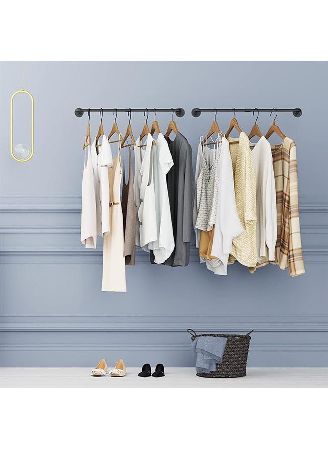 Generic - Wall Mounted Clothes Rack Industrial Clothing Hanger Rod 2 Pack Black Iron Pipe Hanging Clothing Bar Heavy Duty Garment Storage Rack Drying Rail for Bedroom Laundry Kitchen Closet - Image 1