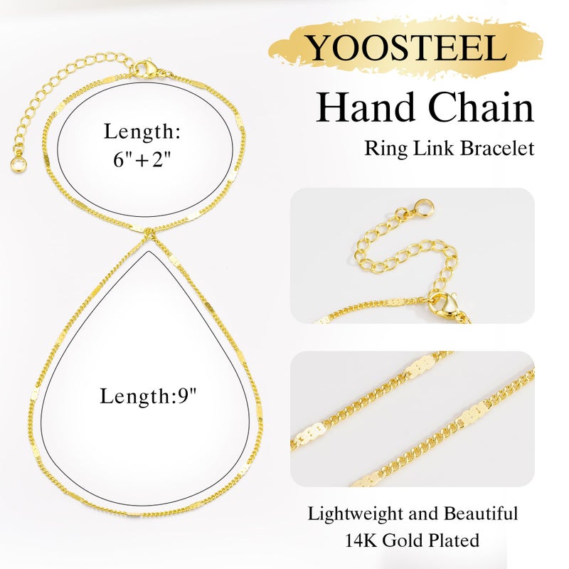 Yoosteel Hand Chain Bracelet for Women - Dainty 14K-Gold-Plated Finger Hand Chains Trendy Stackable Link Bracelets Layered Jewelry Gift for Women - Image 5