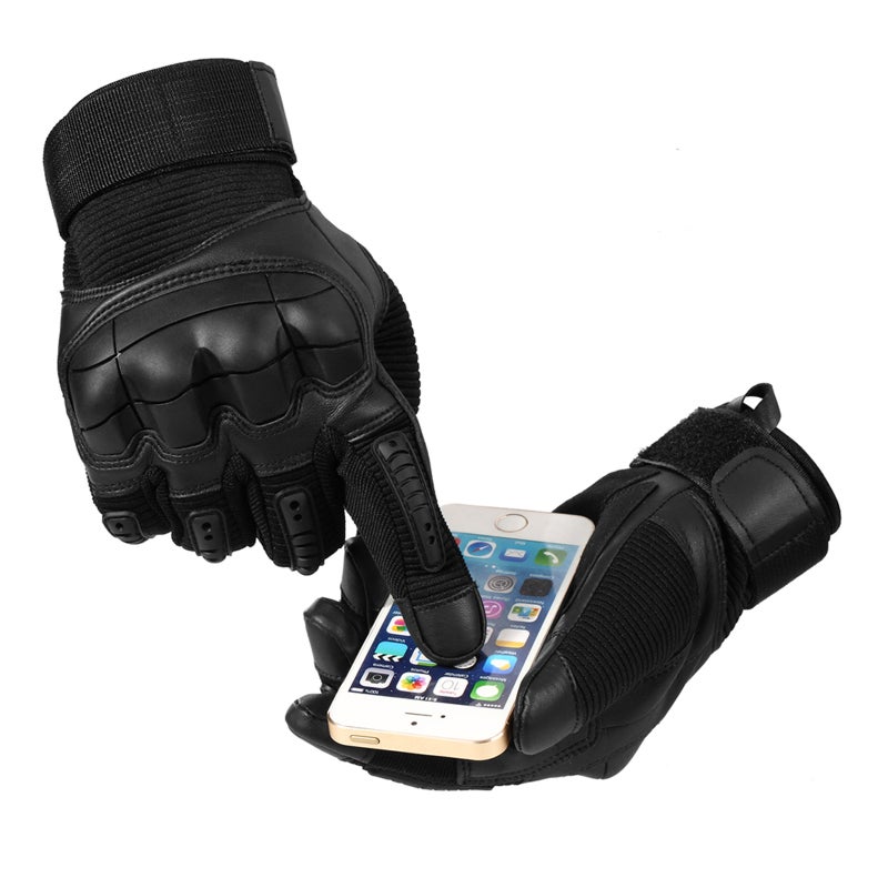 Touch Screen Gloves: XL Black Durable Microfiber Artificial Leather - Imported Thermal Rubber Impact Resistance - Adjustable Wrist Finger Protection for Outdoor Sports Heavy Work - Image 4