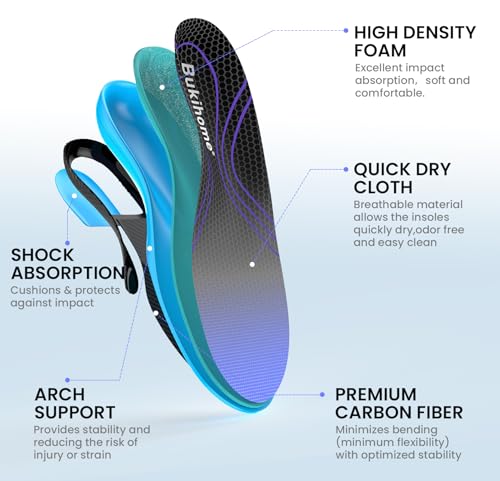 Bukihome Carbon Fiber Insoles for Men Women Bukihome1 Pair High Arch Rigid Support NonCleated Shoes Running Hiking Basketball Volleyball Racquet Sports Injury Prevention M - Image 3