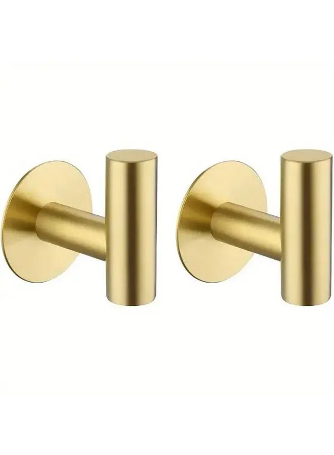 2Pcs Matte Golden Adhesive Hooks Heavy Duty Waterproof Wall Mounted Towel Holder - Image 1