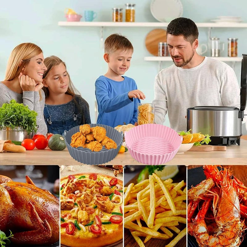 NISIXDEC Air Fryer Silicone Liners 2 PCS Round with Oven Mitts Basting Brush and a Pair of Tongs Reusable Silicone Molds Air Fryer Accessories Replacement of Parchment Paper 75 in Pink Grey - Image 5