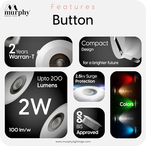Murphy Polycarbonate 2W LED Button Spot Lights | Pack of 6 | Warm White | Premium Mood Lighting for Home & Office - Image 3