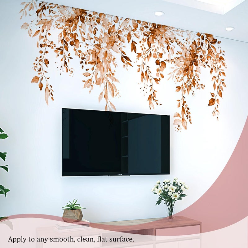 VePret Orange Plants Leaves Wall Decals Peel and Stick, Large Floral Flowers Vinyl Wall Stickers, Removable Vine Home Decor Art for Bedroom Living Room Classroom Office - Image 5