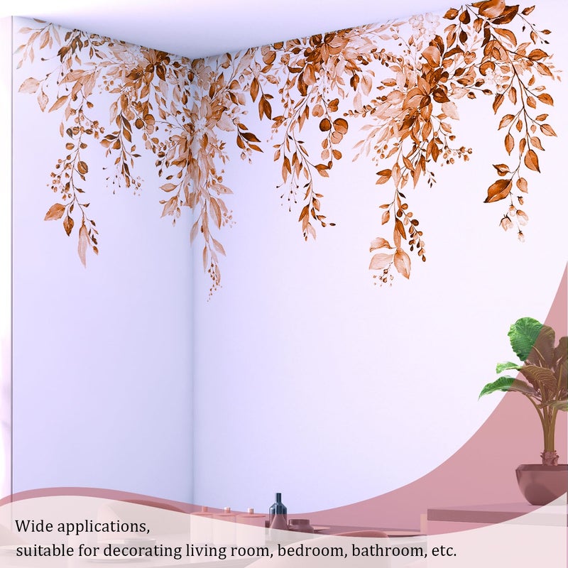 VePret Orange Plants Leaves Wall Decals Peel and Stick, Large Floral Flowers Vinyl Wall Stickers, Removable Vine Home Decor Art for Bedroom Living Room Classroom Office - Image 4