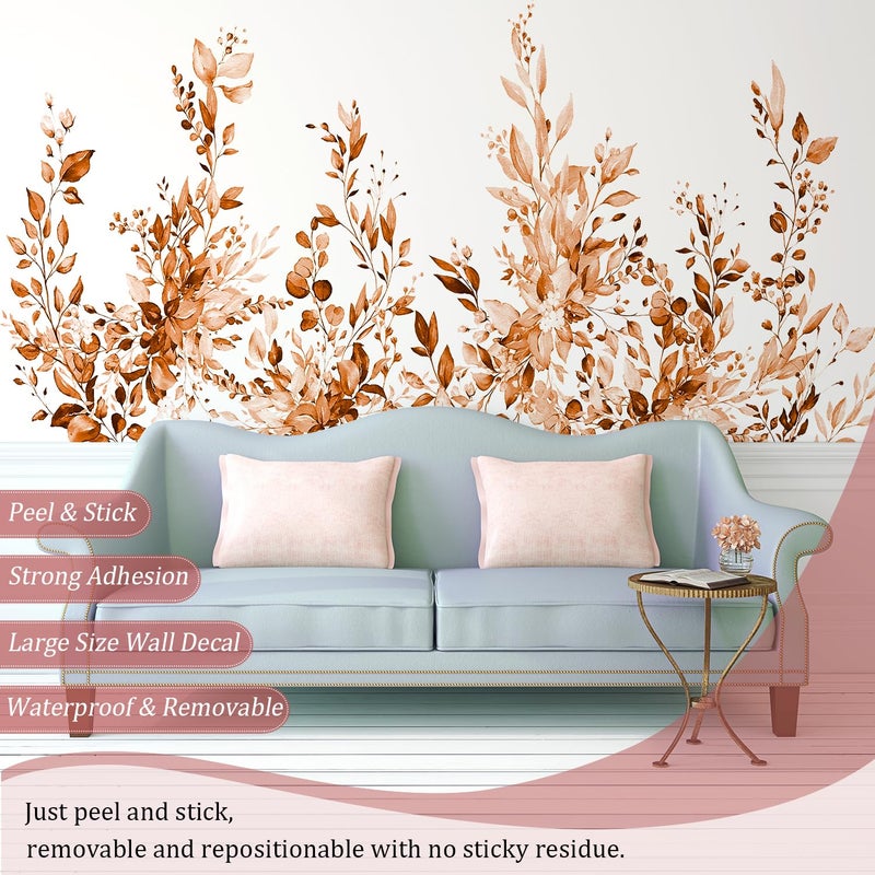 VePret Orange Plants Leaves Wall Decals Peel and Stick, Large Floral Flowers Vinyl Wall Stickers, Removable Vine Home Decor Art for Bedroom Living Room Classroom Office - Image 3