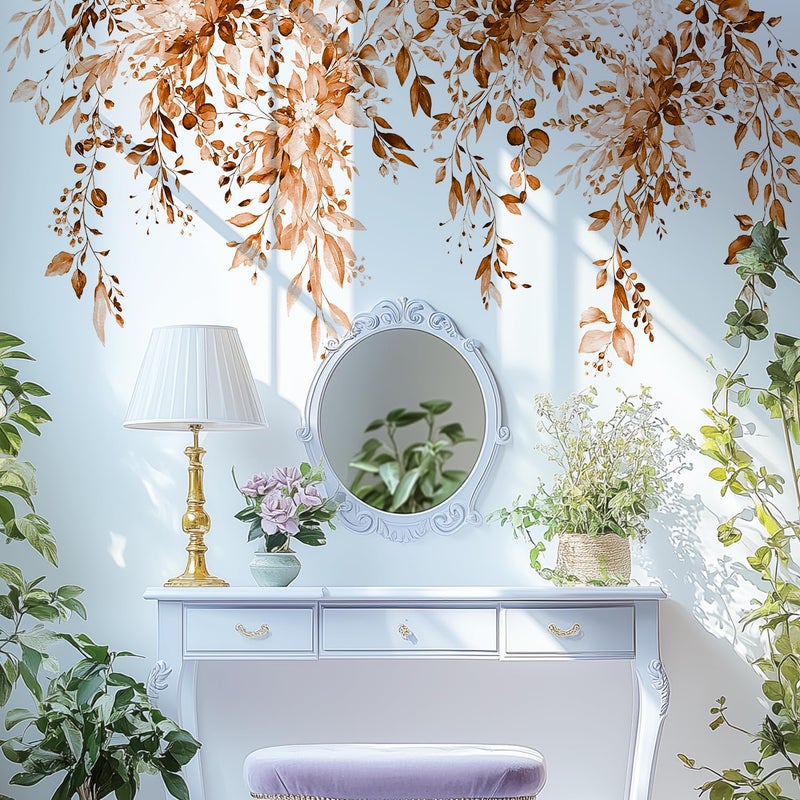 VePret Orange Plants Leaves Wall Decals Peel and Stick, Large Floral Flowers Vinyl Wall Stickers, Removable Vine Home Decor Art for Bedroom Living Room Classroom Office - Image 1