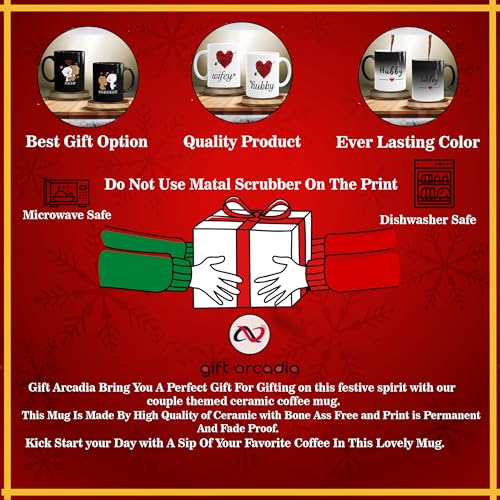 Gift Arcadia Ceramic Hubby Wifey Color Changing Coffee Mugs | Best Wedding Gift | Couple Gifts for Wedding| Valentine Gift |Gifts for Women | Set of 2 Coffee Mug | 330ml Multicolor (A312) - Image 2