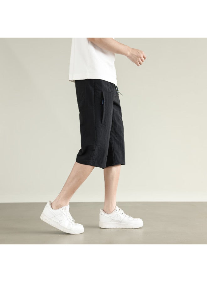 Foss Phil Men's Summer Ice Silk Thin Loose-fit Casual Pants Straight Quick-drying Seven-point Pants 0002 Black 2XL - Image 5