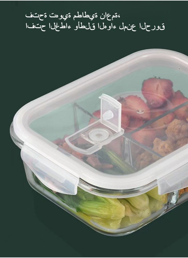 Browning - 3 Piece Large Capacity Microwave Heating High Borosilicate Food Grade Glass Lunch Boxes Glass Bowls Sealed Crisper Box ,Lunch Boxes Office,Lunch Boxes School,1040ml, 1040ml, 640ml with Insulation Bag - Image 1