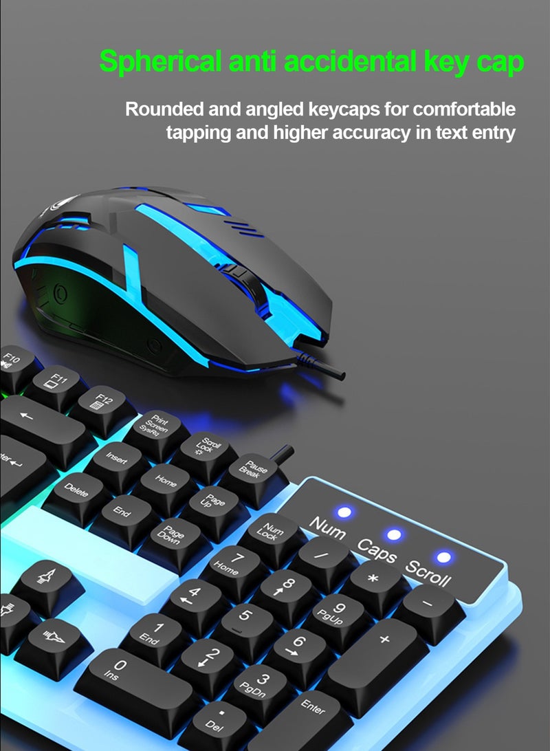 LOOPITYS RGB Gaming Keyboard Mouse Set Wired LED Keys Mechanical Feel for PC Upgraded  luminous keyboard and mouse USB mechanical feel wired spherical keycap cover - Image 4