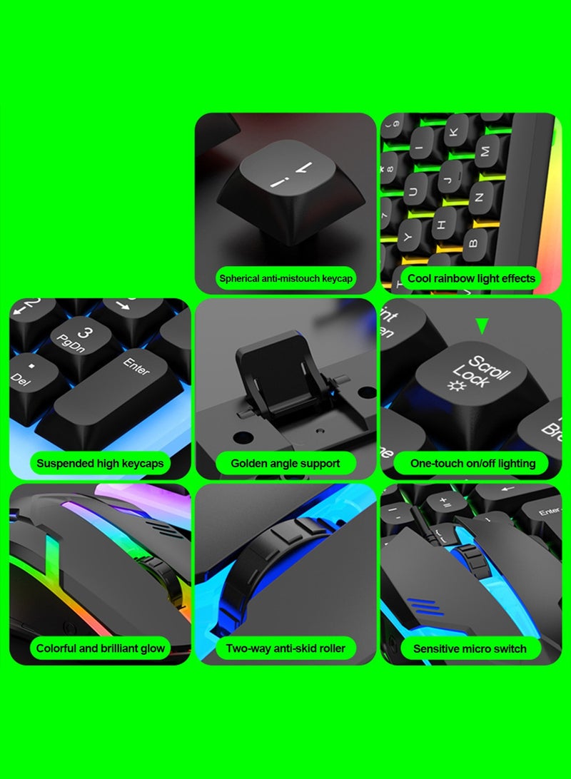 LOOPITYS RGB Gaming Keyboard Mouse Set Wired LED Keys Mechanical Feel for PC Upgraded  luminous keyboard and mouse USB mechanical feel wired spherical keycap cover - Image 2