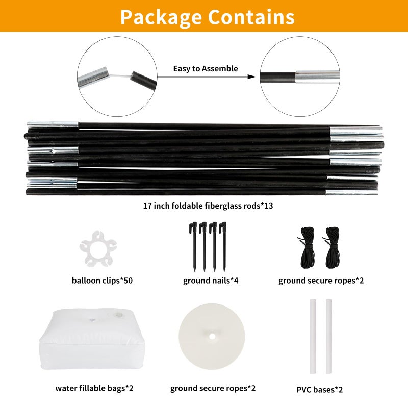 RUBFAC Balloon Arch Kit, 8ft Tall & 9ft Wide Adjustable Balloon Arch Frame Stand with 2 PVC Bases,2 Water Fillable Bags, 50pcs Balloon Clips for Wedding Party Baby Shower Supplies Christmas Decoration - Image 2