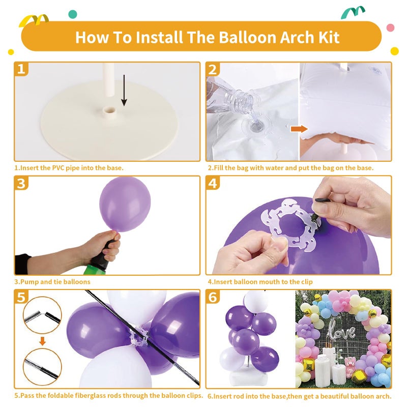 RUBFAC Balloon Arch Kit, 8ft Tall & 9ft Wide Adjustable Balloon Arch Frame Stand with 2 PVC Bases,2 Water Fillable Bags, 50pcs Balloon Clips for Wedding Party Baby Shower Supplies Christmas Decoration - Image 5