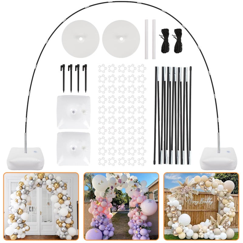 RUBFAC Balloon Arch Kit, 8ft Tall & 9ft Wide Adjustable Balloon Arch Frame Stand with 2 PVC Bases,2 Water Fillable Bags, 50pcs Balloon Clips for Wedding Party Baby Shower Supplies Christmas Decoration - Image 1