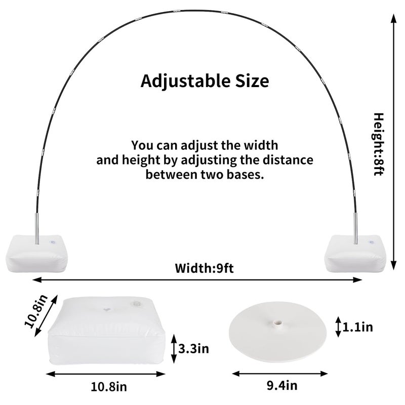 RUBFAC Balloon Arch Kit, 8ft Tall & 9ft Wide Adjustable Balloon Arch Frame Stand with 2 PVC Bases,2 Water Fillable Bags, 50pcs Balloon Clips for Wedding Party Baby Shower Supplies Christmas Decoration - Image 3