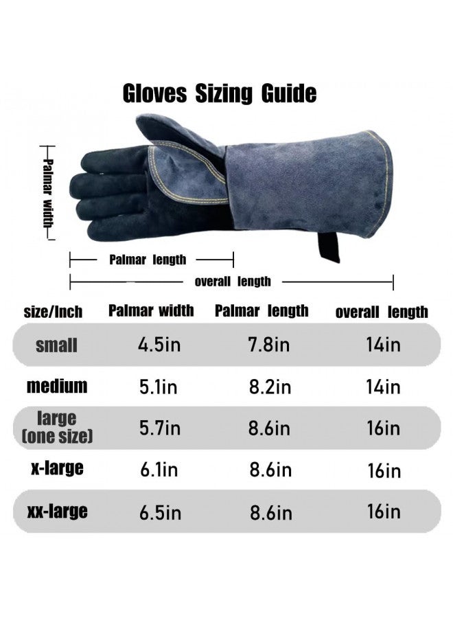WZQH WZQH 14 Inches,932,Leather Forge Welding Gloves medium, Heat/Fire Resistant,Mitts for BBQ,Oven,Grill,Fireplace,Tig,Mig,Baking,Furnace,Stove,Pot Holder,Animal Handling Glove.Black-gray - Image 4