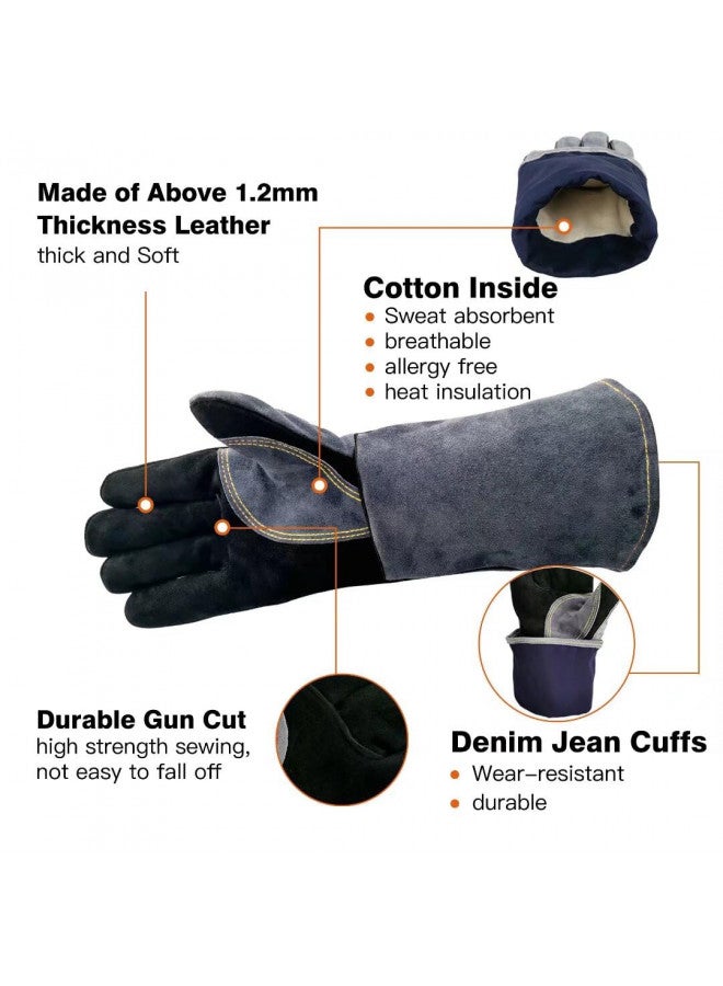 WZQH WZQH 14 Inches,932,Leather Forge Welding Gloves medium, Heat/Fire Resistant,Mitts for BBQ,Oven,Grill,Fireplace,Tig,Mig,Baking,Furnace,Stove,Pot Holder,Animal Handling Glove.Black-gray - Image 3
