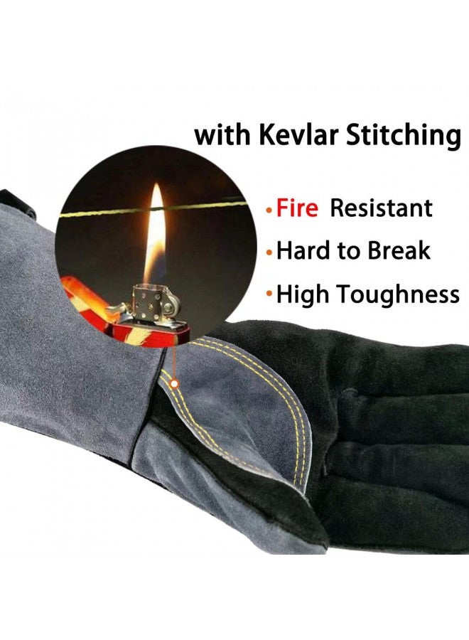 WZQH WZQH 14 Inches,932,Leather Forge Welding Gloves medium, Heat/Fire Resistant,Mitts for BBQ,Oven,Grill,Fireplace,Tig,Mig,Baking,Furnace,Stove,Pot Holder,Animal Handling Glove.Black-gray - Image 1