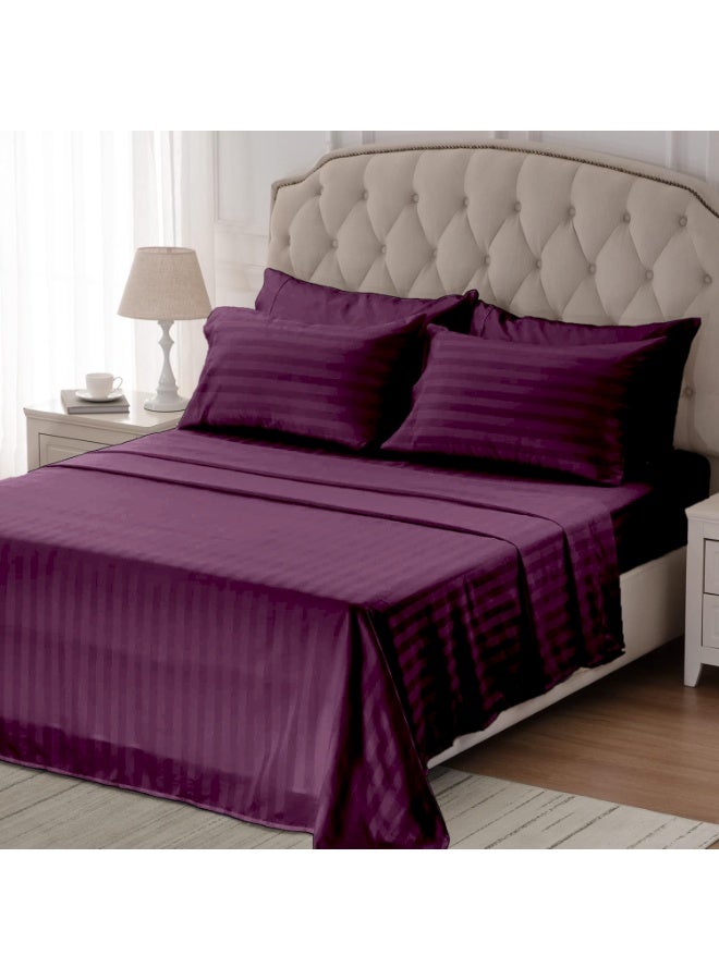Eworld 4-Piece Luxury Super King Purple Striped Bedding Set (Flat Sheet 280×280 cm, Fitted Sheet 200×200+30 cm, 2 Pillowcases 50×75 cm) – Premium Microfiber, Hotel-Style Comfort - Image 2