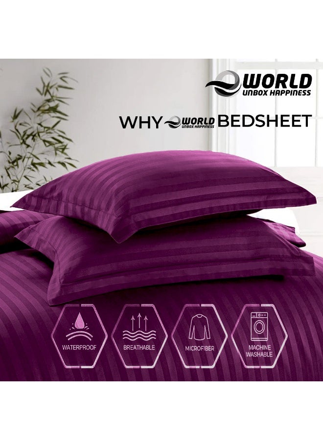Eworld 4-Piece Luxury Super King Purple Striped Bedding Set (Flat Sheet 280×280 cm, Fitted Sheet 200×200+30 cm, 2 Pillowcases 50×75 cm) – Premium Microfiber, Hotel-Style Comfort - Image 3