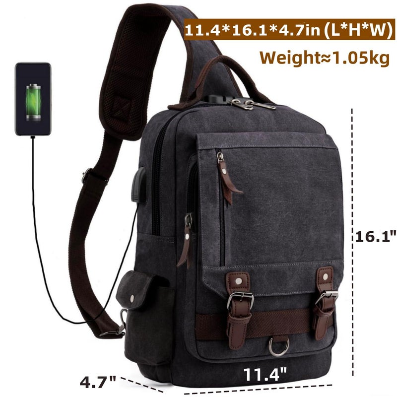 Leaper Retro Crossbody Bag Sling Bag Canvas Messenger Bag for Men Women Shoulder Bag Crossbody Handbags Satchel Brownish Gray, XXL - Image 2