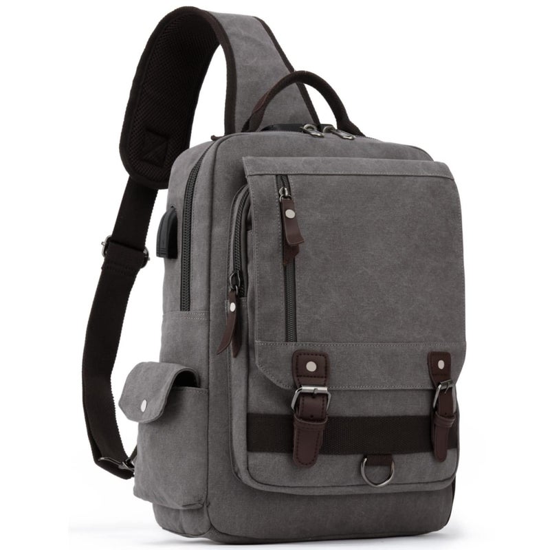 Leaper Retro Crossbody Bag Sling Bag Canvas Messenger Bag for Men Women Shoulder Bag Crossbody Handbags Satchel Brownish Gray, XXL - Image 1