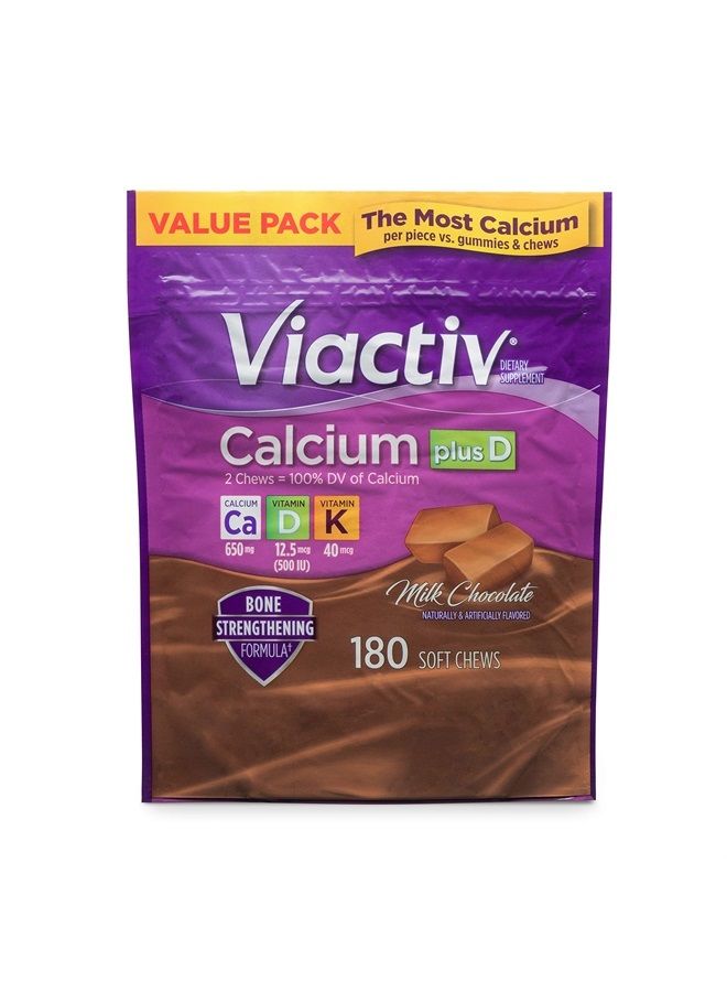 Viactiv Calcium Plus Vitamin D Supplement Soft Chews, Brown, Milk Chocolate, 180 Count - Image 1