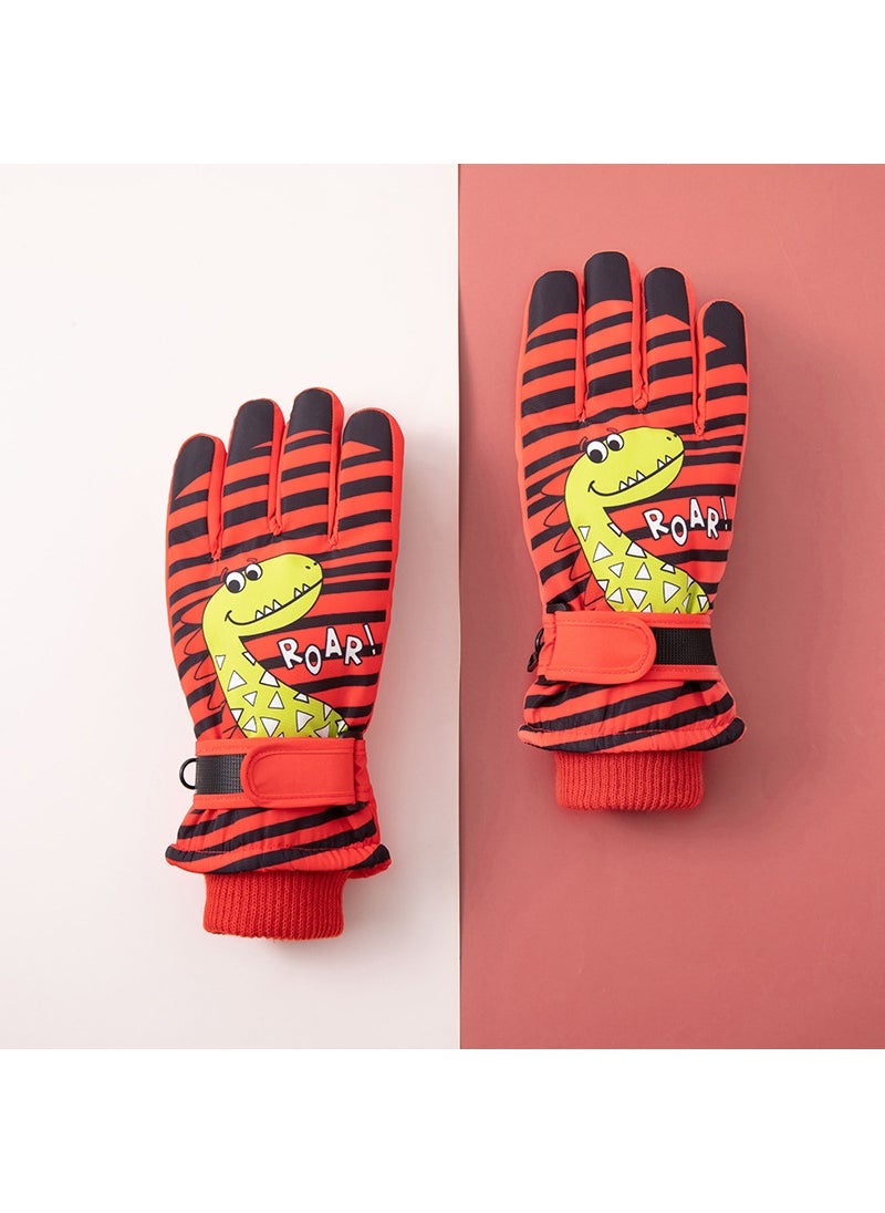 Generic Cross-border winter childrens ski gloves fleece-lined touch screen riding five finger non-slip windproof children student warm gloves Red