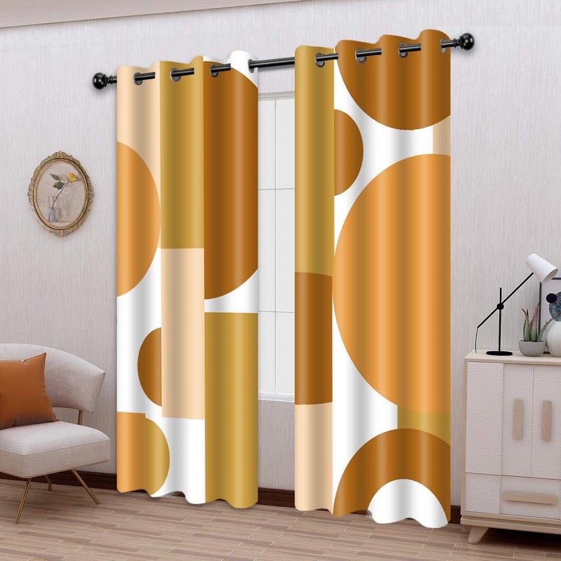 AHBEWIN Boho Retro Blackout Curtains, Abstract Modern Geometry Circles Mid Century Orange White Brown Grommets Curtain Drapes, Minimalist Contemporary Window Treatment for Living Room Bedroom Kitchen 42x84in - Image 2