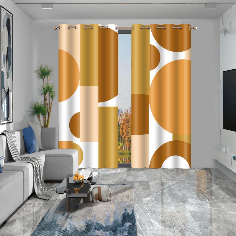 AHBEWIN Boho Retro Blackout Curtains, Abstract Modern Geometry Circles Mid Century Orange White Brown Grommets Curtain Drapes, Minimalist Contemporary Window Treatment for Living Room Bedroom Kitchen 42x84in - Image 4